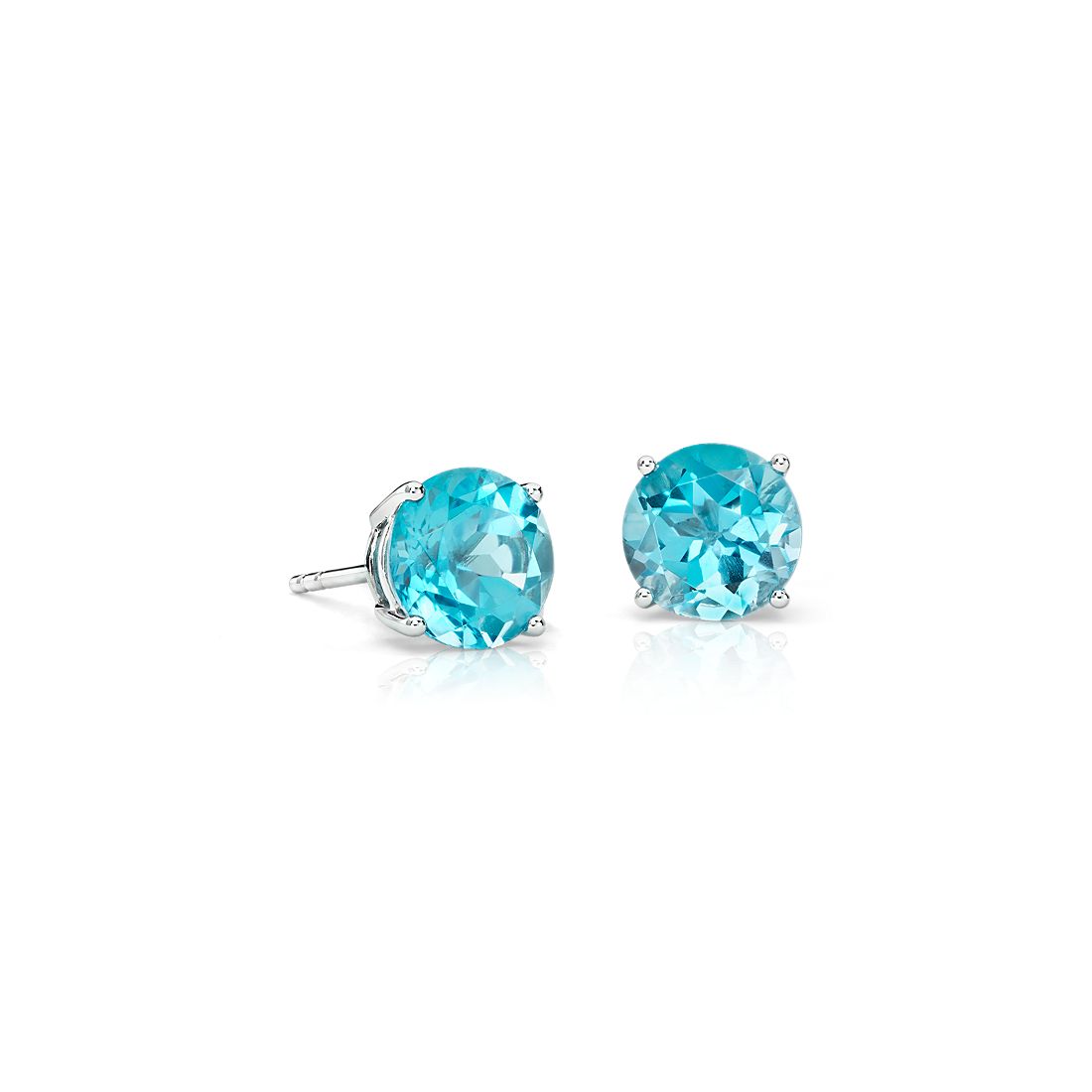 Blue Topaz Stud Earrings 14K White Gold