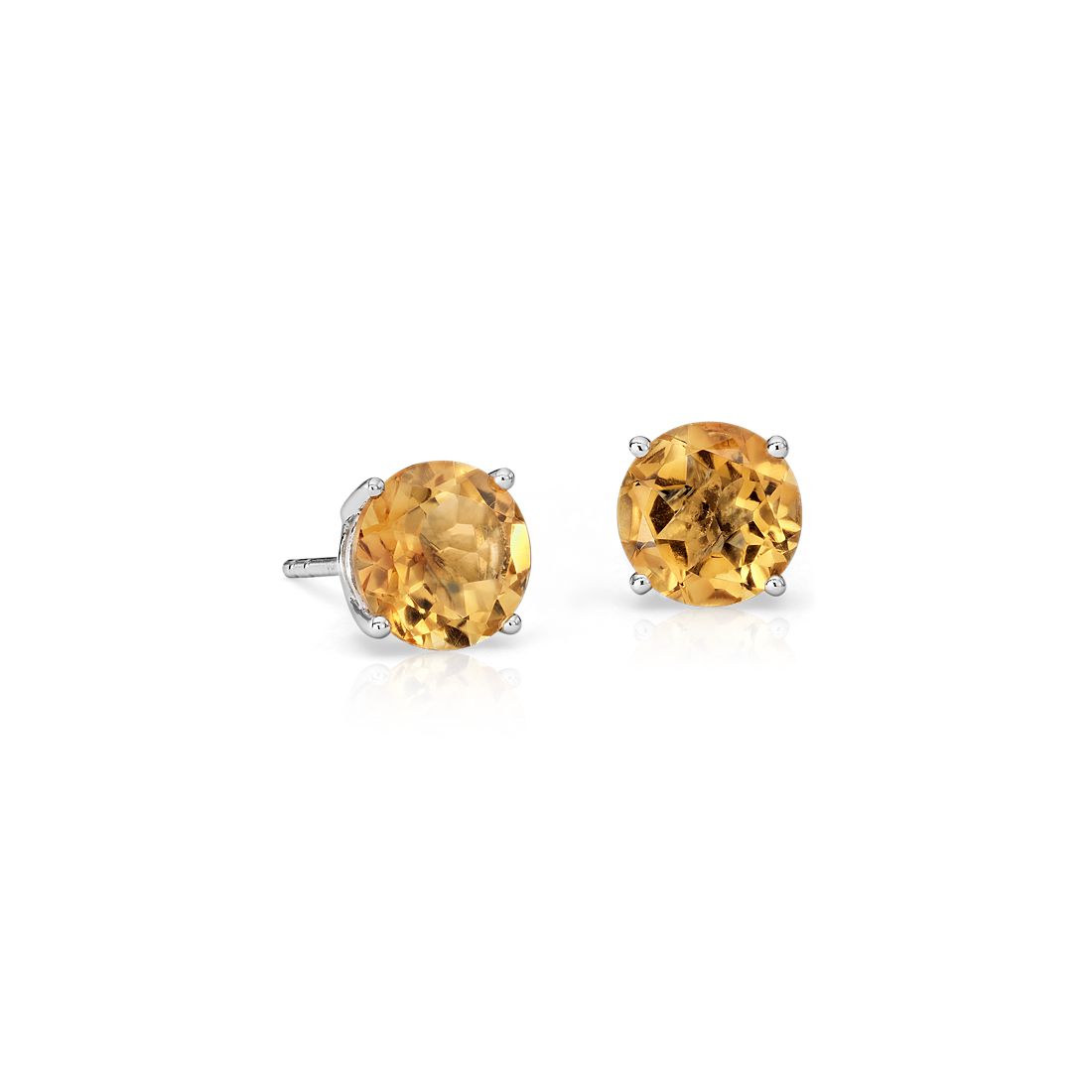 Citrine Stud Earrings 14K White Gold