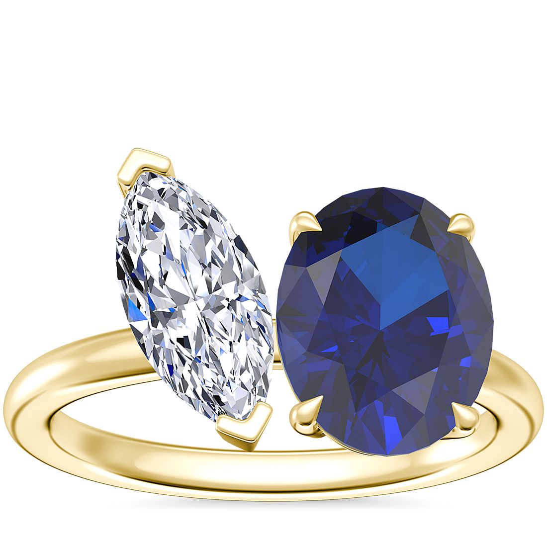 2 Stone Marquise & Sapphire Engagement Ring 14K Yellow