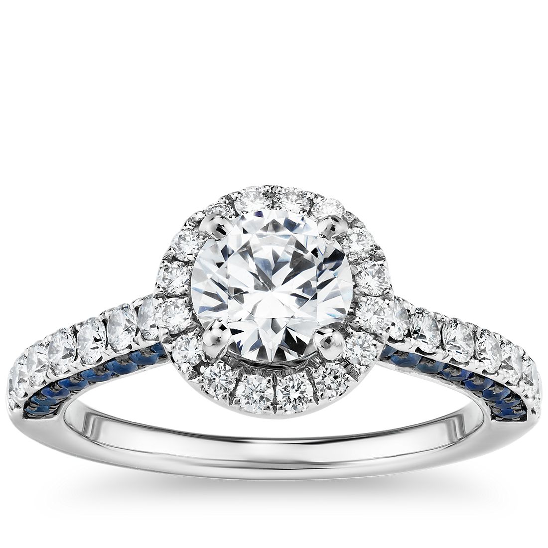 Halo Sapphire Diamond Engagement Ring 14K White