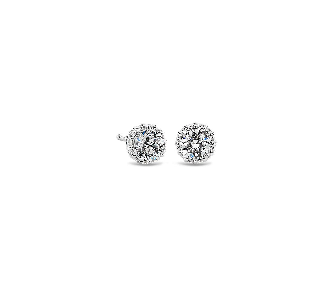1.50 ctw Round Hidden Halo Diamond Studs 14K White Gold