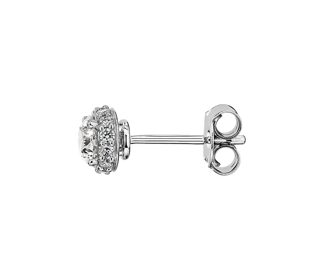 1.50 ctw Round Hidden Halo Diamond Studs 14K White Gold