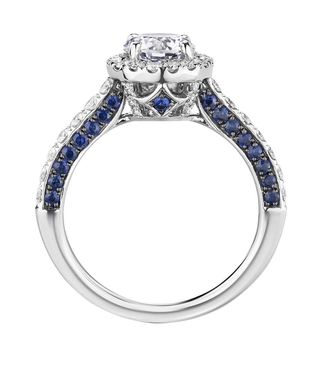 Halo Sapphire Diamond Engagement Ring 14K White