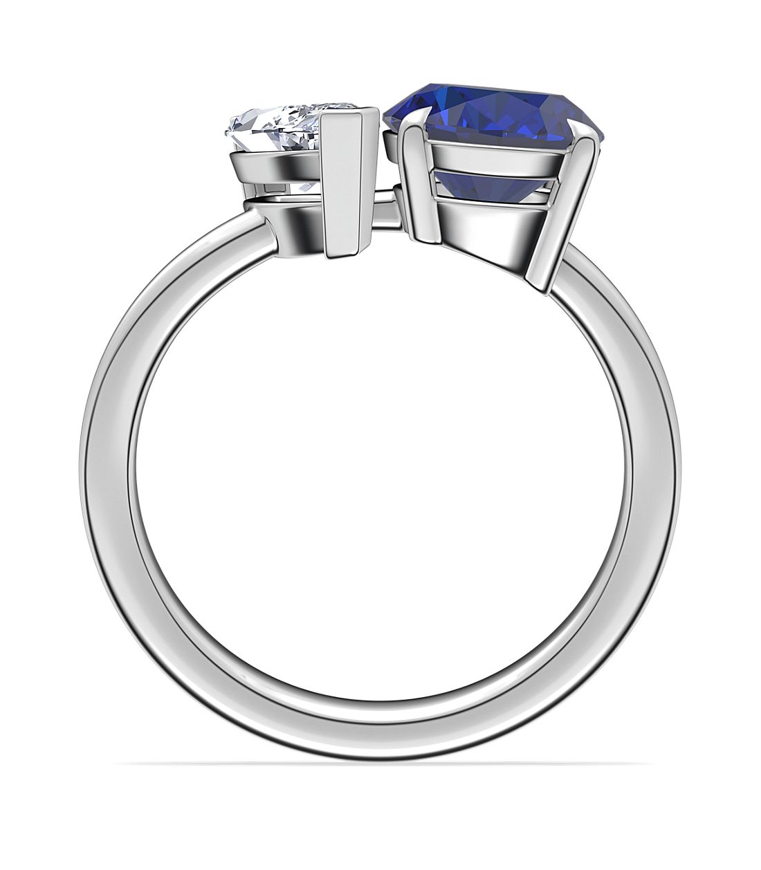 2 Stone Marquise & Sapphire Engagement Ring 14K White