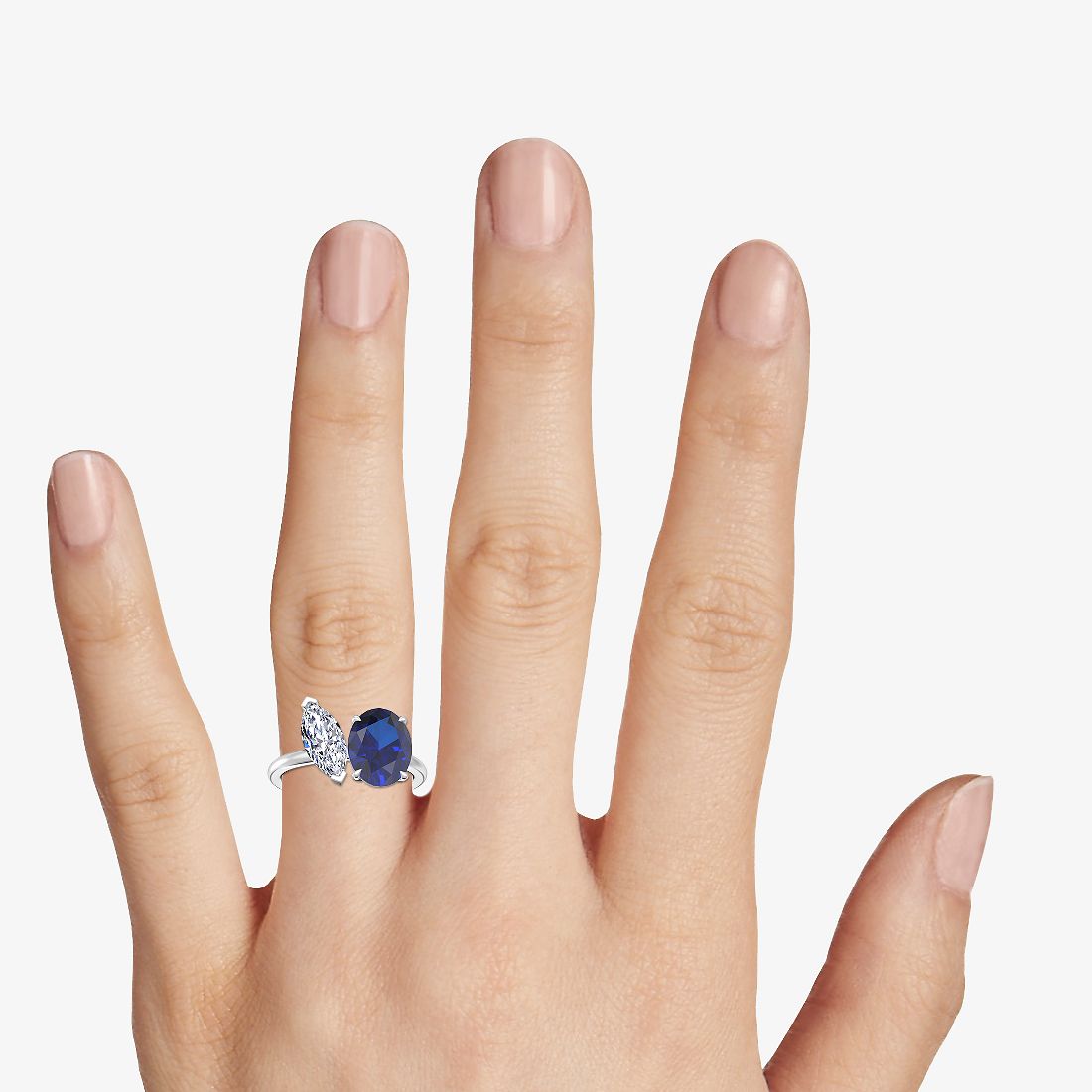 2 Stone Marquise & Sapphire Engagement Ring 14K White