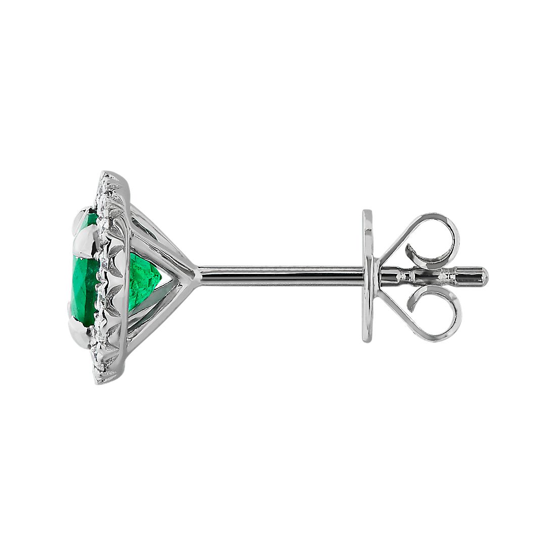 Emerald and Diamond Halo Studs 14K White Gold