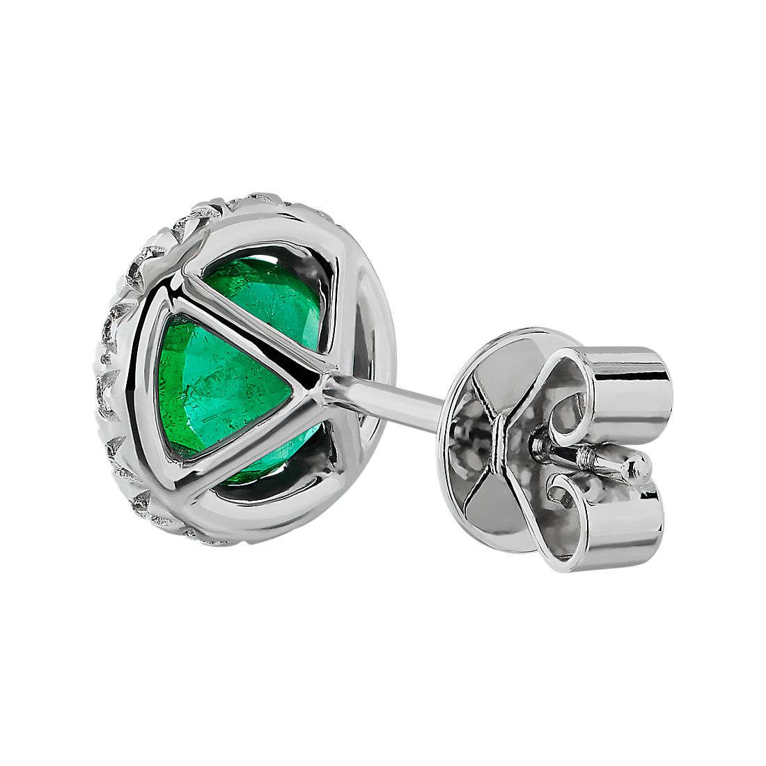 Emerald and Diamond Halo Studs 14K White Gold