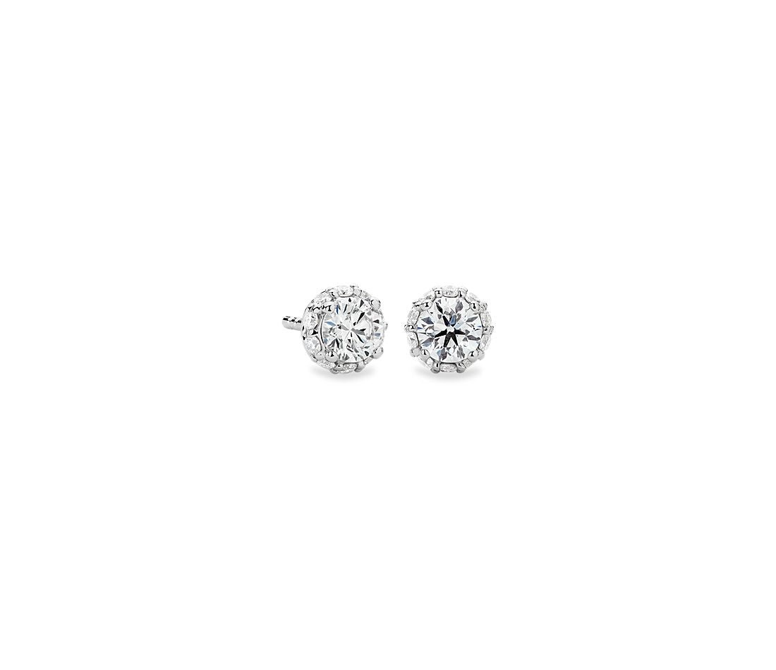 0.75ctw Round Hidden Halo Diamond Studs 14K White Gold