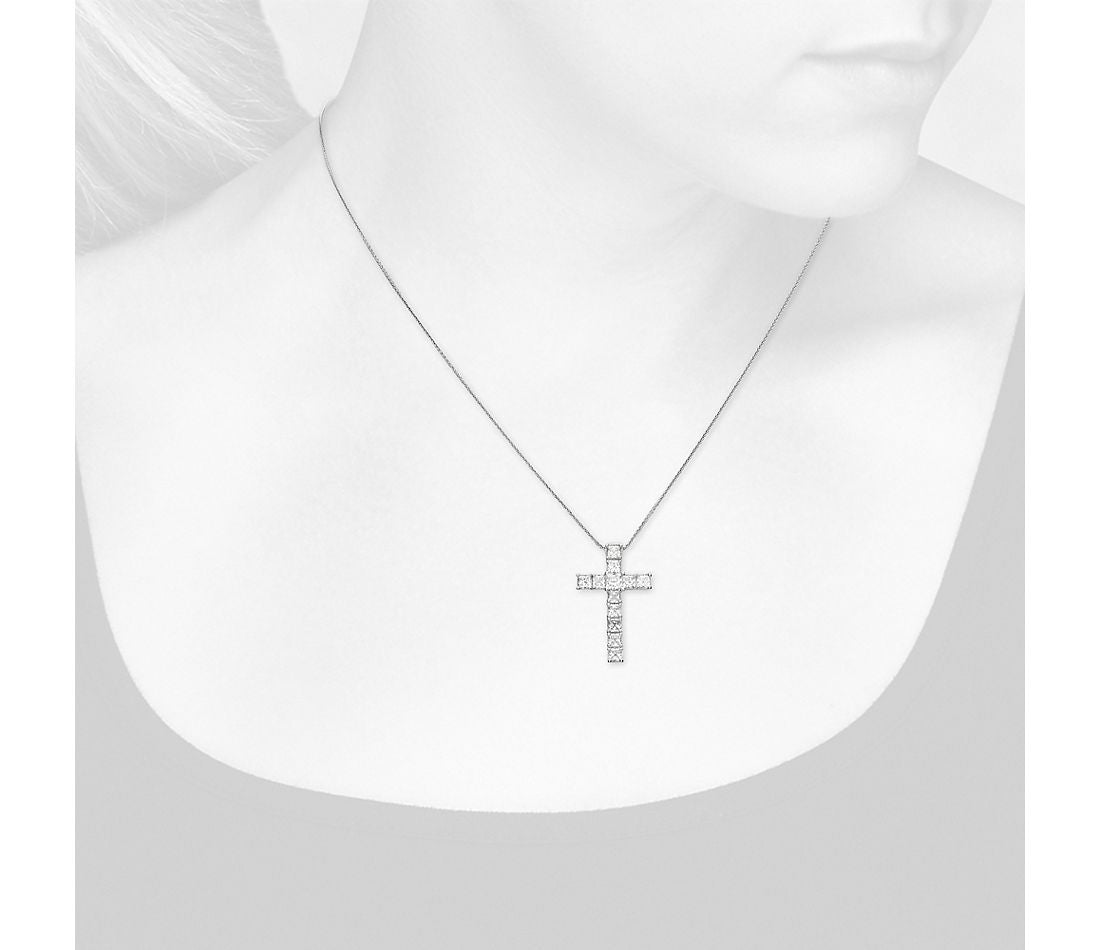 Signature Princess-Cut Cross Pendant 14K White