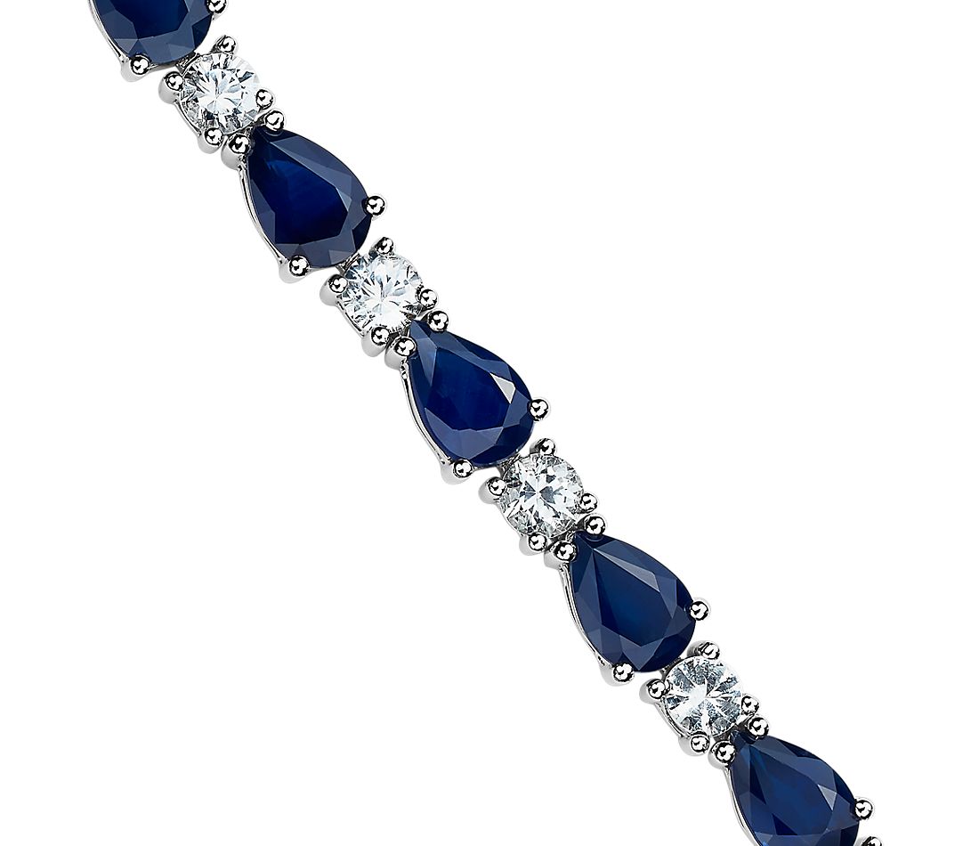 Blue and White Sapphire Bracelet White